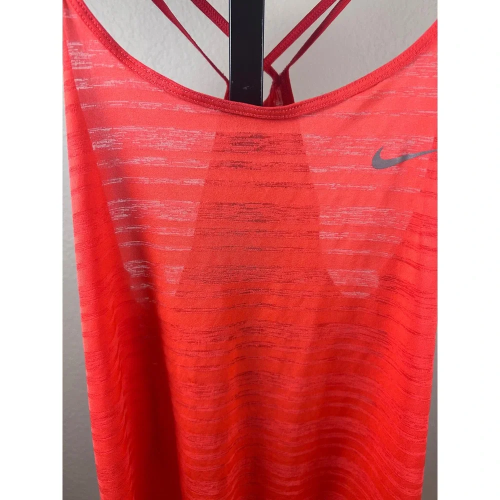 Nike Womens Dri-FIT Strappy Back Burnout Stripe Training Tank Top Orange Small